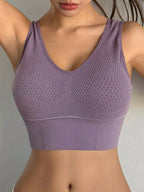 Women Elegant Seamless Solid Color Sports Bra With English Print