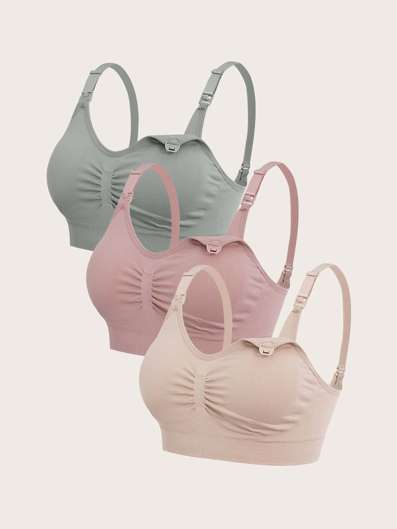 3pcs Maternity Simple Solid Comfort Nursing Bras
