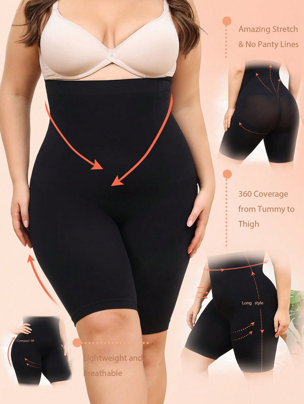 Plus High Waist Tummy Control Shapewear Shorts
