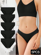 5 Pack Solid Panty Set Women Underwear Comfort Breathable Bikini Panties