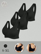 3PCS Solid Wireless Backless Sport Bra ,Breathable & Comfortable,Seamless Bras