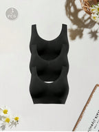 3PCS Solid Wireless Backless Sport Bra ,Breathable & Comfortable,Seamless Bras