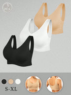 3PCS Solid Wireless Backless Sport Bra ,Breathable & Comfortable,Seamless Bras