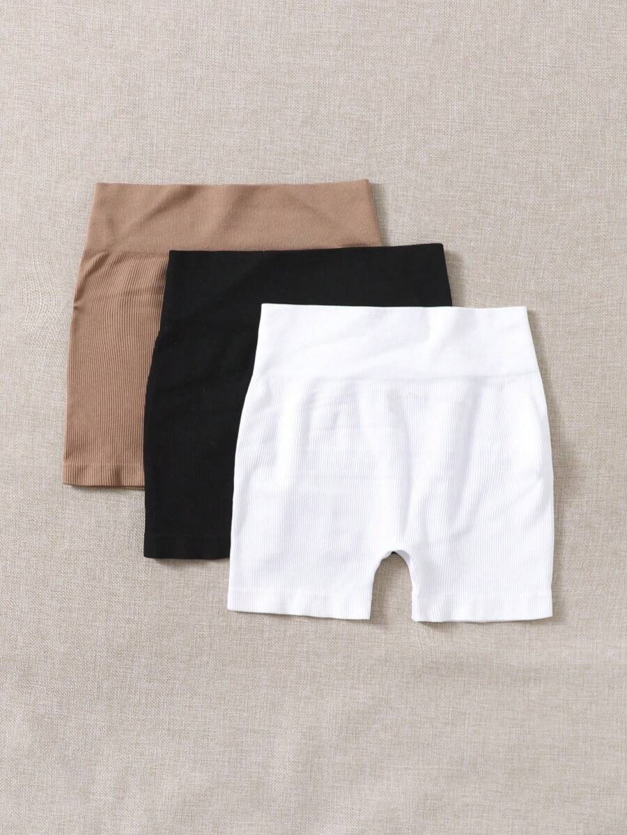 3 PCS  Women's Solid Color High-Waisted Everyday Workout ShortsWomen Sweat Short, Gym Short, Biker Short