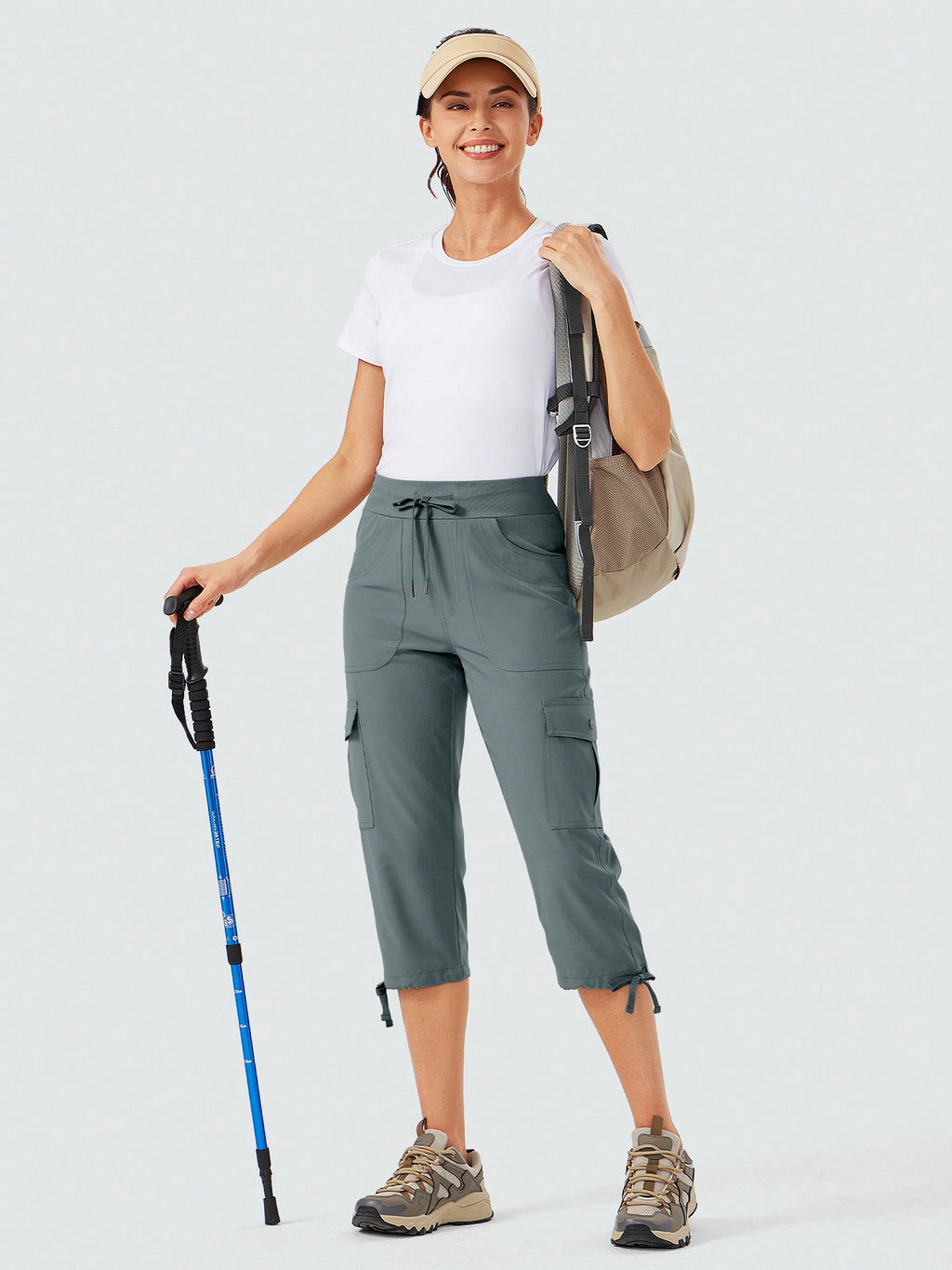 Women's Cargo Capris Hiking Pants Lightweight Quick Dry Outdoor Athletic Travel Casual Loose Comfy Cute Pockets