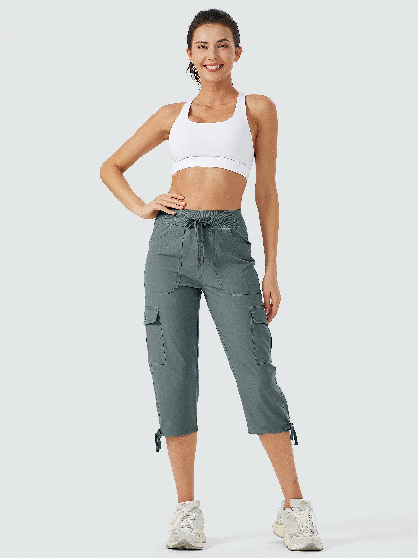 Women's Cargo Capris Hiking Pants Lightweight Quick Dry Outdoor Athletic Travel Casual Loose Comfy Cute Pockets