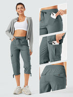 Women's Cargo Capris Hiking Pants Lightweight Quick Dry Outdoor Athletic Travel Casual Loose Comfy Cute Pockets