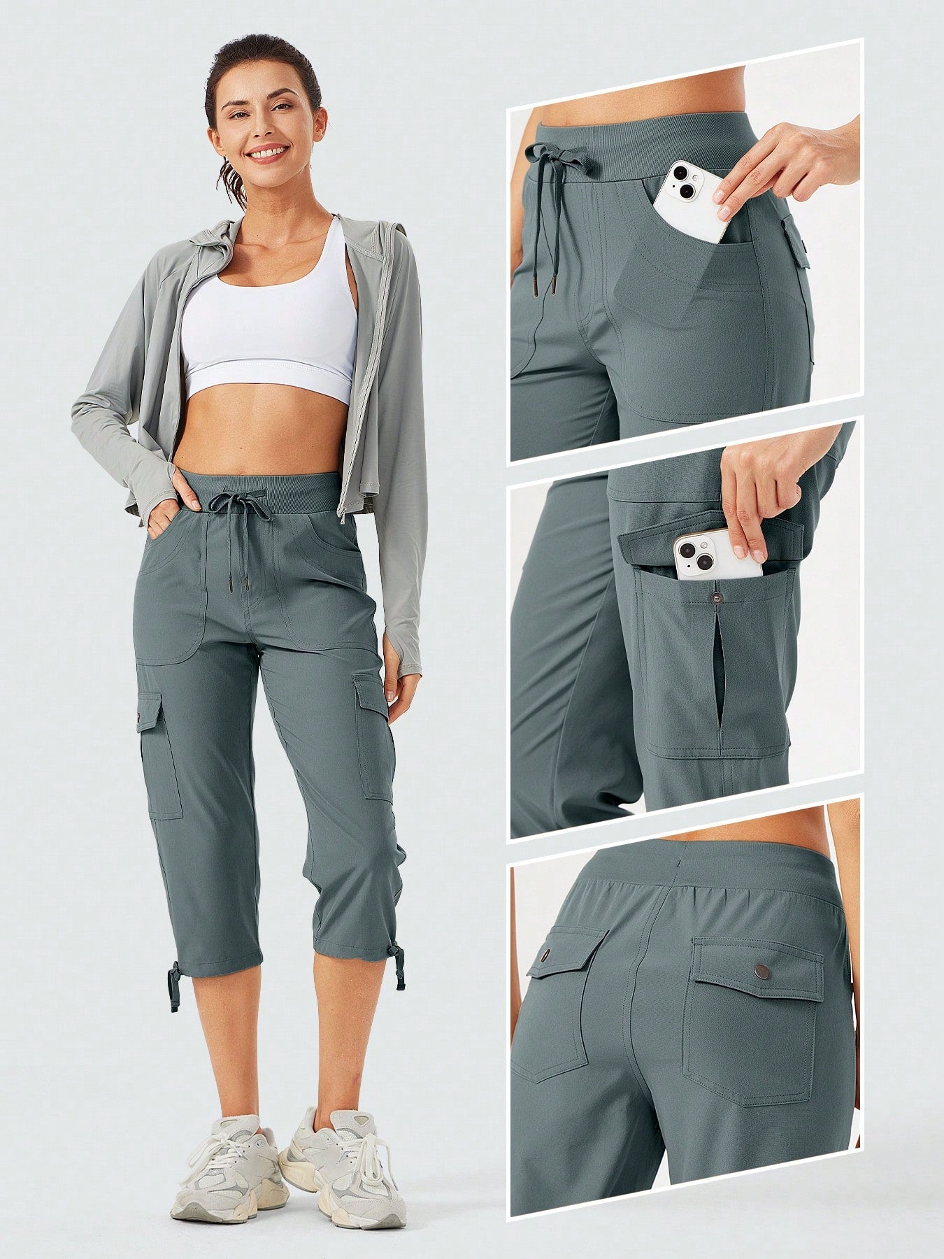 Women's Cargo Capris Hiking Pants Lightweight Quick Dry Outdoor Athletic Travel Casual Loose Comfy Cute Pockets