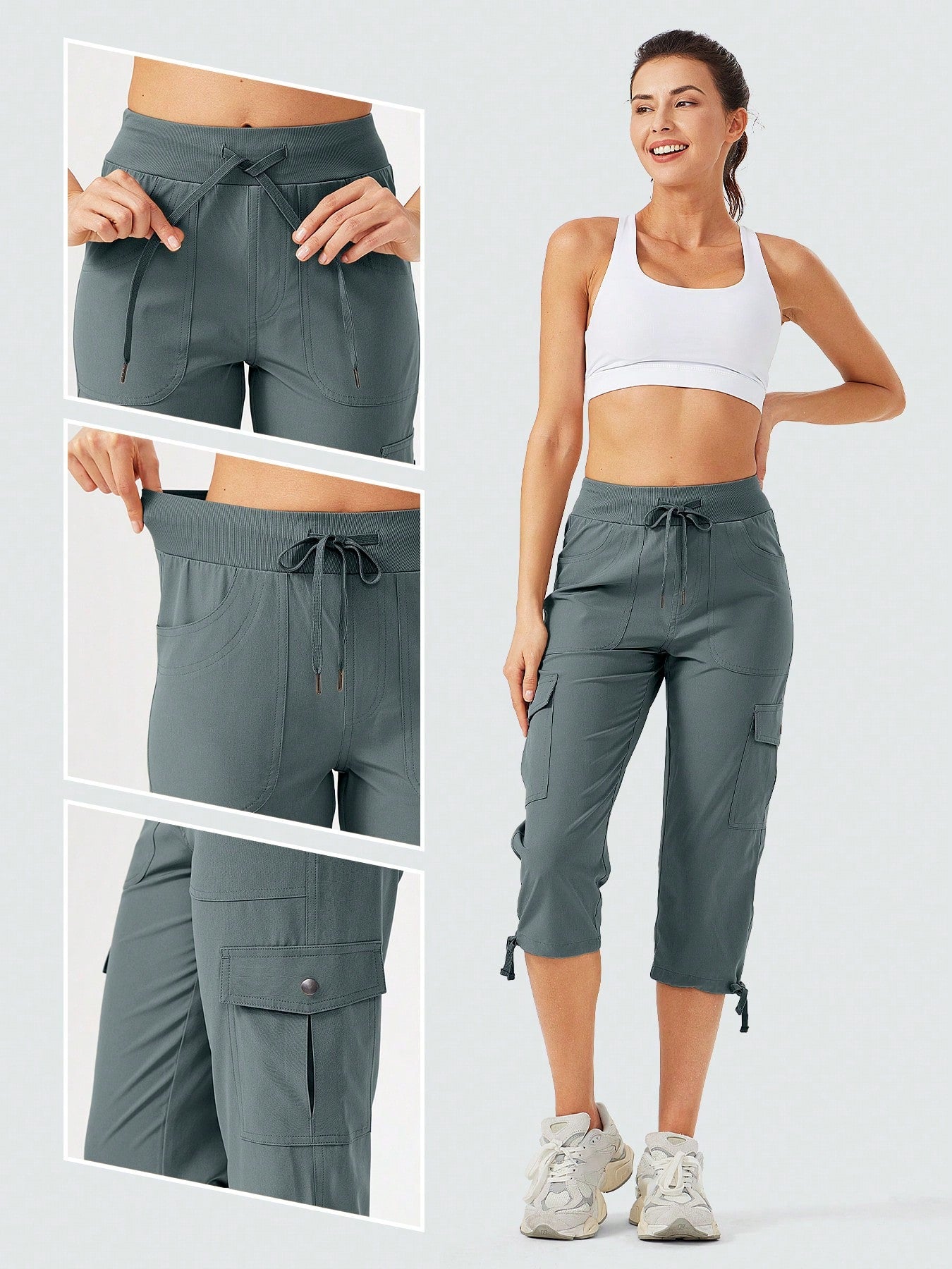 Women's Cargo Capris Hiking Pants Lightweight Quick Dry Outdoor Athletic Travel Casual Loose Comfy Cute Pockets