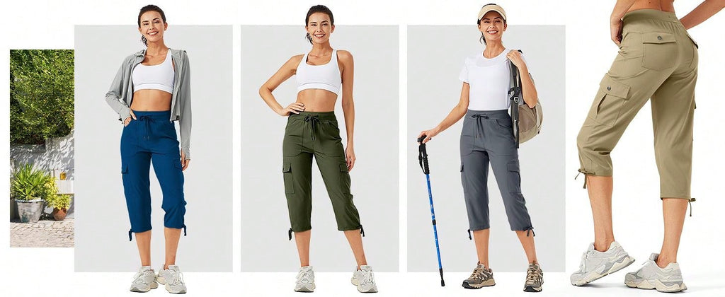 Women's Cargo Capris Hiking Pants Lightweight Quick Dry Outdoor Athletic Travel Casual Loose Comfy Cute Pockets