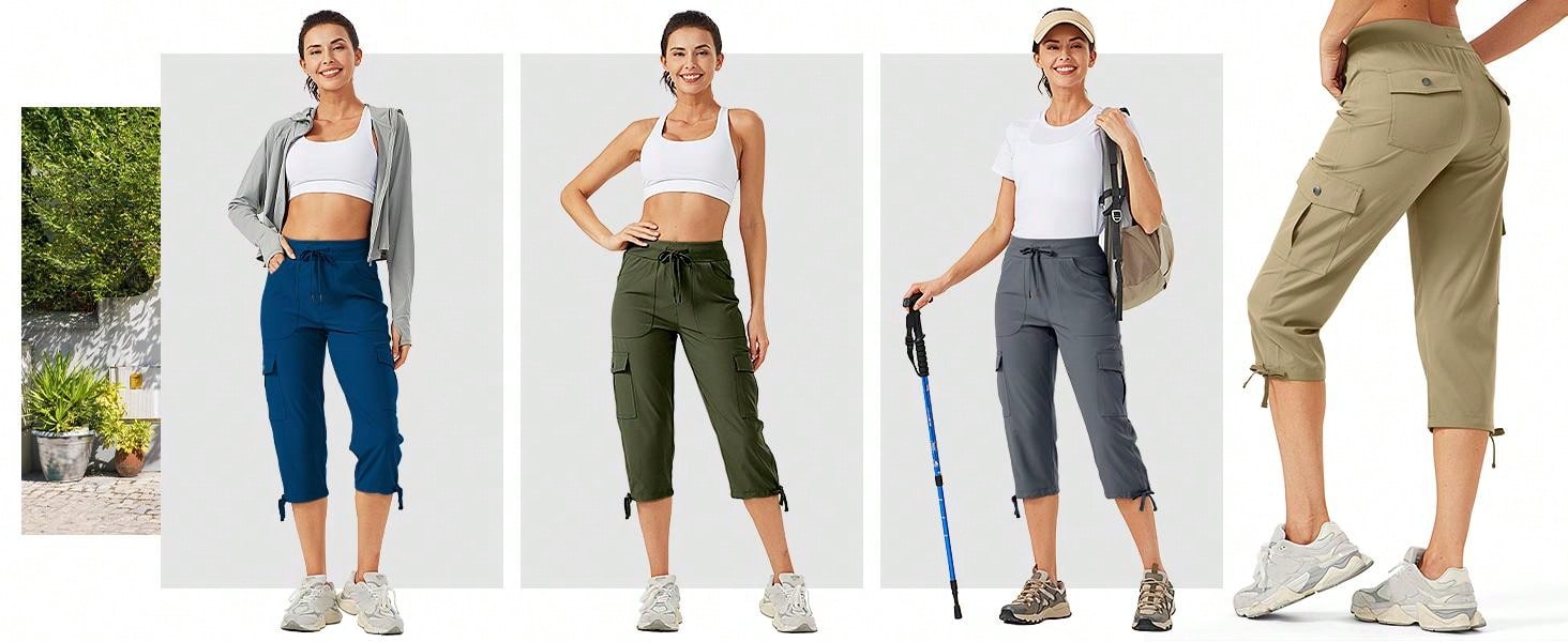 Women's Cargo Capris Hiking Pants Lightweight Quick Dry Outdoor Athletic Travel Casual Loose Comfy Cute Pockets