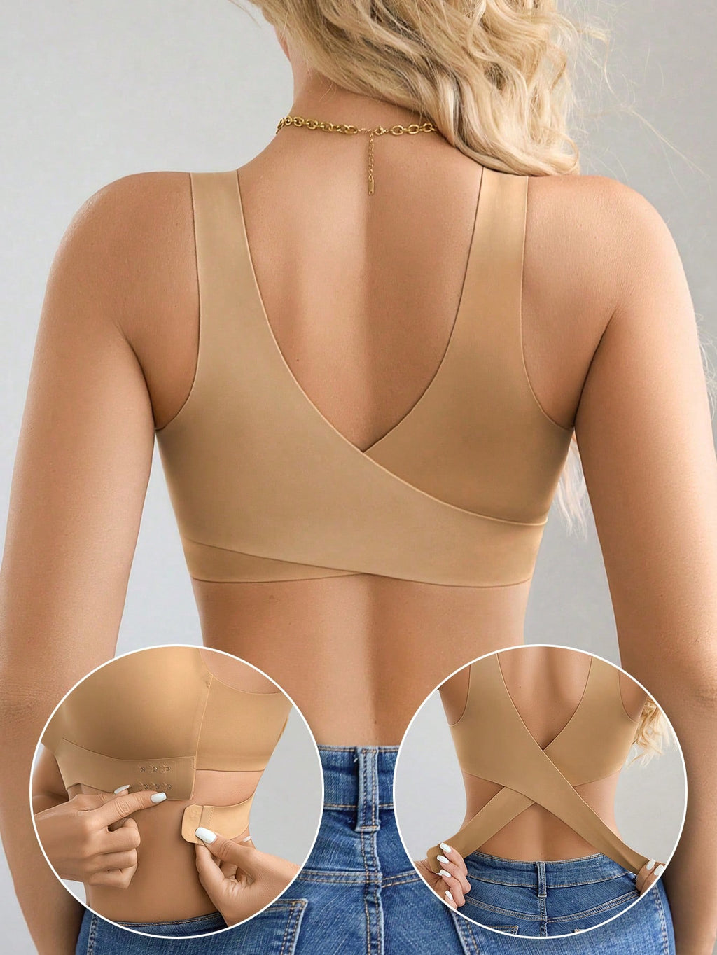 1pc Women Seamless No Padding Elegant Breathable Comfortable Crisscross Back Bandeau Bra Front Closure Brapush Up Sports Bra