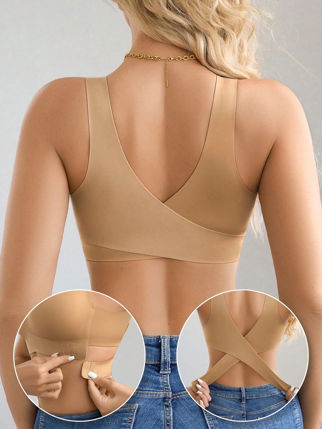 1pc Women Seamless No Padding Elegant Breathable Comfortable Crisscross Back Bandeau Bra Front Closure Brapush Up Sports Bra