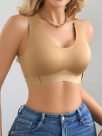 1pc Women Seamless No Padding Elegant Breathable Comfortable Crisscross Back Bandeau Bra Front Closure Brapush Up Sports Bra