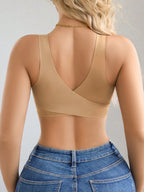 1pc Women Seamless No Padding Elegant Breathable Comfortable Crisscross Back Bandeau Bra Front Closure Brapush Up Sports Bra