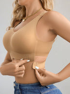 1pc Women Seamless No Padding Elegant Breathable Comfortable Crisscross Back Bandeau Bra Front Closure Brapush Up Sports Bra