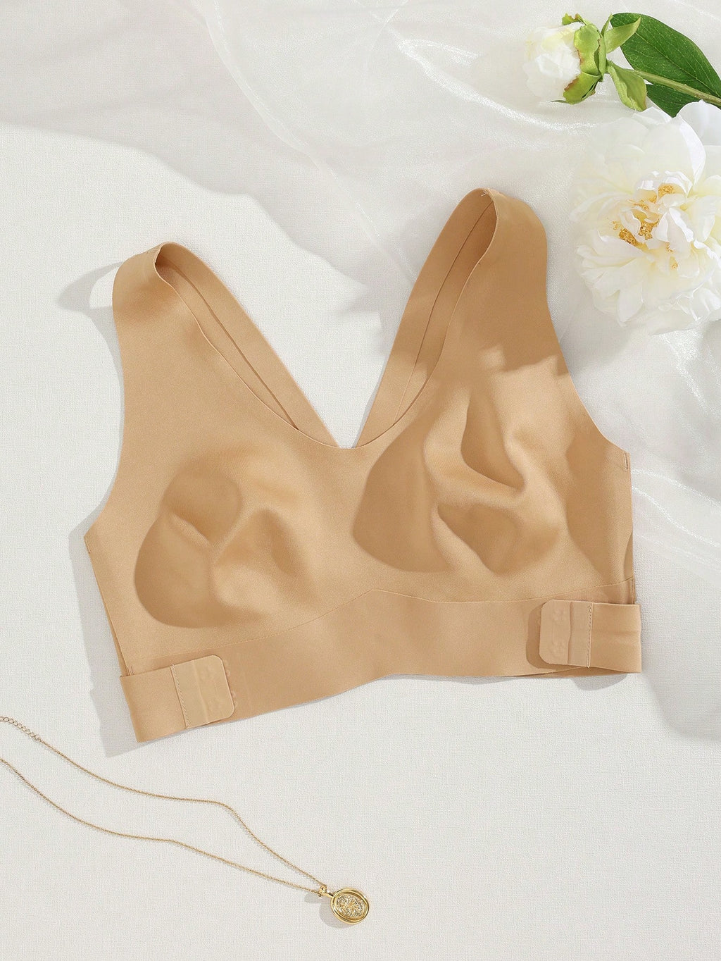 1pc Women Seamless No Padding Elegant Breathable Comfortable Crisscross Back Bandeau Bra Front Closure Brapush Up Sports Bra