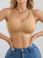 1pc Women Seamless No Padding Elegant Breathable Comfortable Crisscross Back Bandeau Bra Front Closure Brapush Up Sports Bra