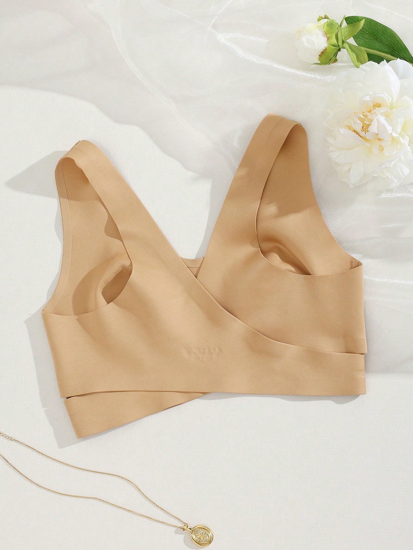 1pc Women Seamless No Padding Elegant Breathable Comfortable Crisscross Back Bandeau Bra Front Closure Brapush Up Sports Bra