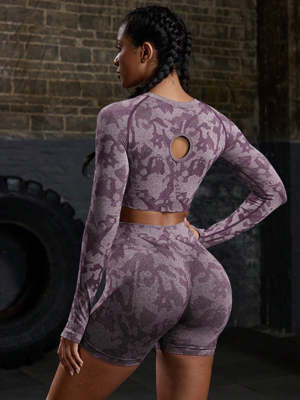 Women Casual Crew Neck Long Sleeve Top And Shorts Set, Sporty Workout Women Set
