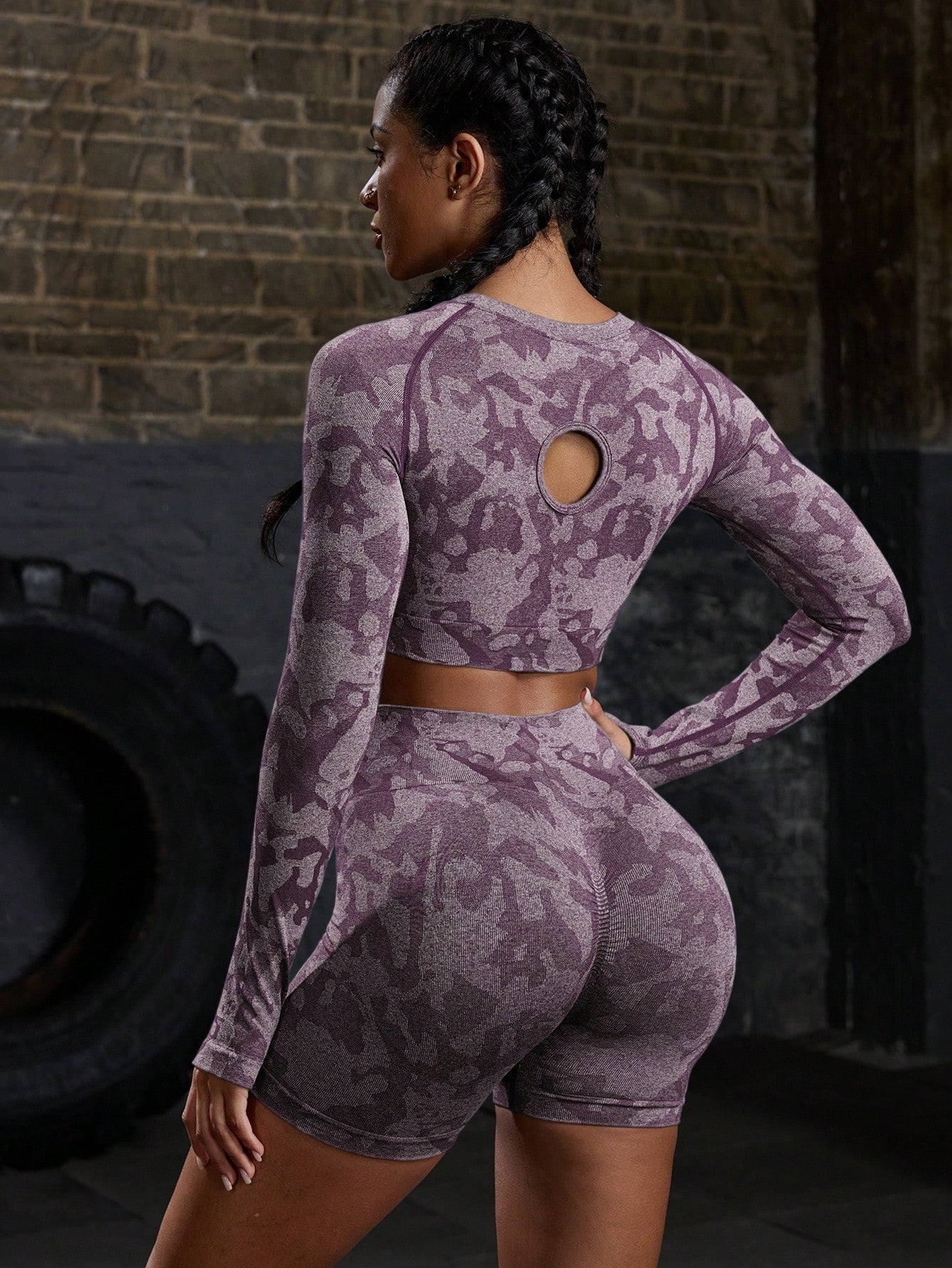 Women Casual Crew Neck Long Sleeve Top And Shorts Set, Sporty Workout Women Set