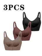 3pcs Maternity Simple Solid Comfort Nursing Bras