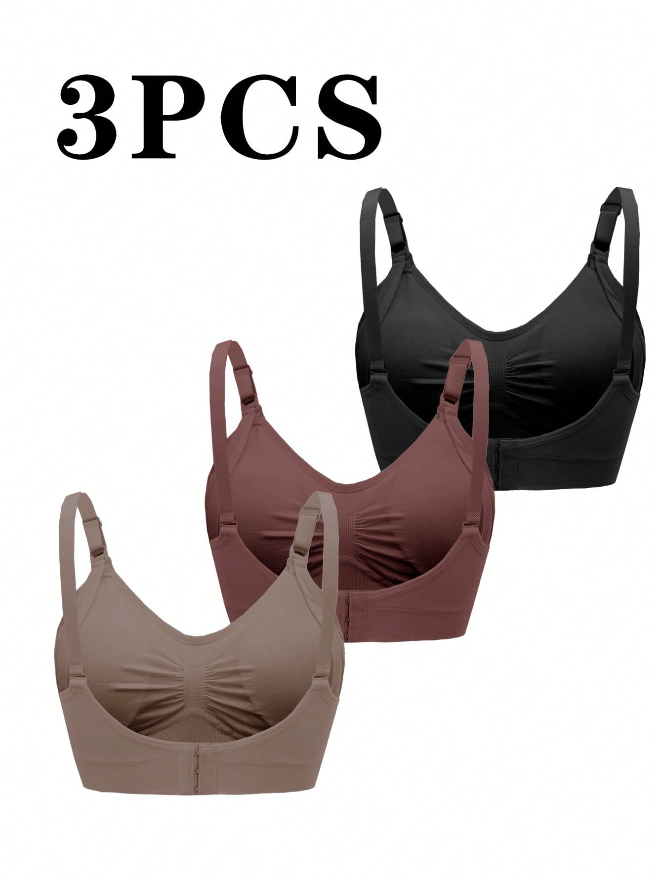 3pcs Maternity Simple Solid Comfort Nursing Bras