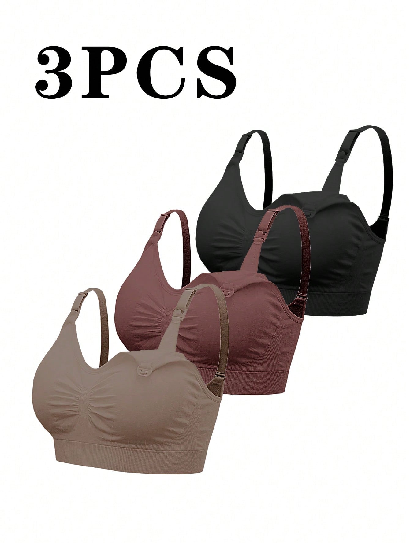 3pcs Maternity Simple Solid Comfort Nursing Bras