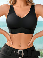 1pc Women Seamless No Padding Elegant Breathable Comfortable Crisscross Back Bandeau Bra Front Closure Brapush Up Sports Bra