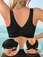 1pc Women Seamless No Padding Elegant Breathable Comfortable Crisscross Back Bandeau Bra Front Closure Brapush Up Sports Bra