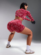 Women Casual Crew Neck Long Sleeve Top And Shorts Set, Sporty Workout Women Set