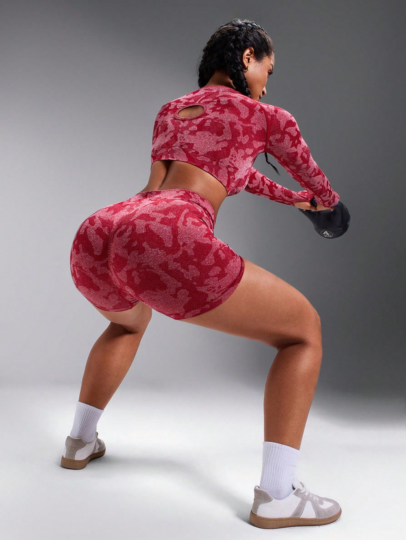 Women Casual Crew Neck Long Sleeve Top And Shorts Set, Sporty Workout Women Set