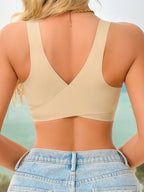 1pc Women Seamless No Padding Elegant Breathable Comfortable Crisscross Back Bandeau Bra Front Closure Brapush Up Sports Bra