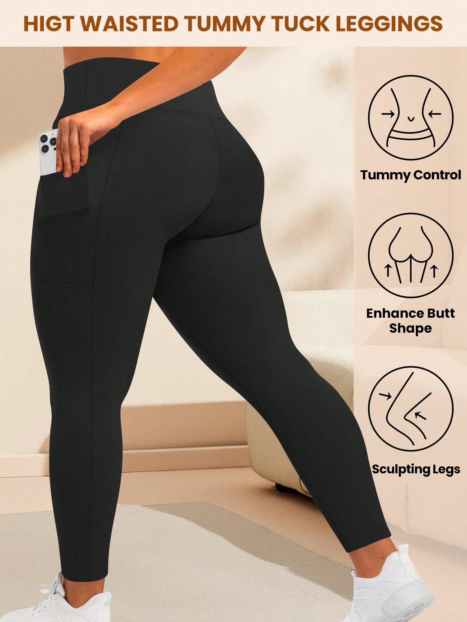 High Waisted Leggings With Pockets For Women, Plus Leggings For Women Buttery Soft Elastic Opaque Tummy Control Leggings, Plus Size Workout Gym Yoga