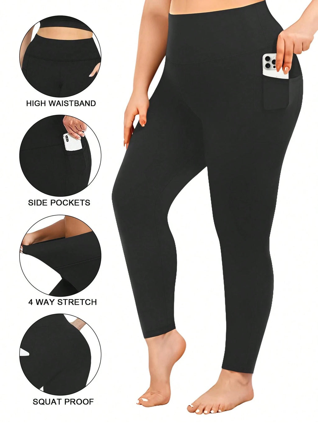 High Waisted Leggings With Pockets For Women, Plus Leggings For Women Buttery Soft Elastic Opaque Tummy Control Leggings, Plus Size Workout Gym Yoga