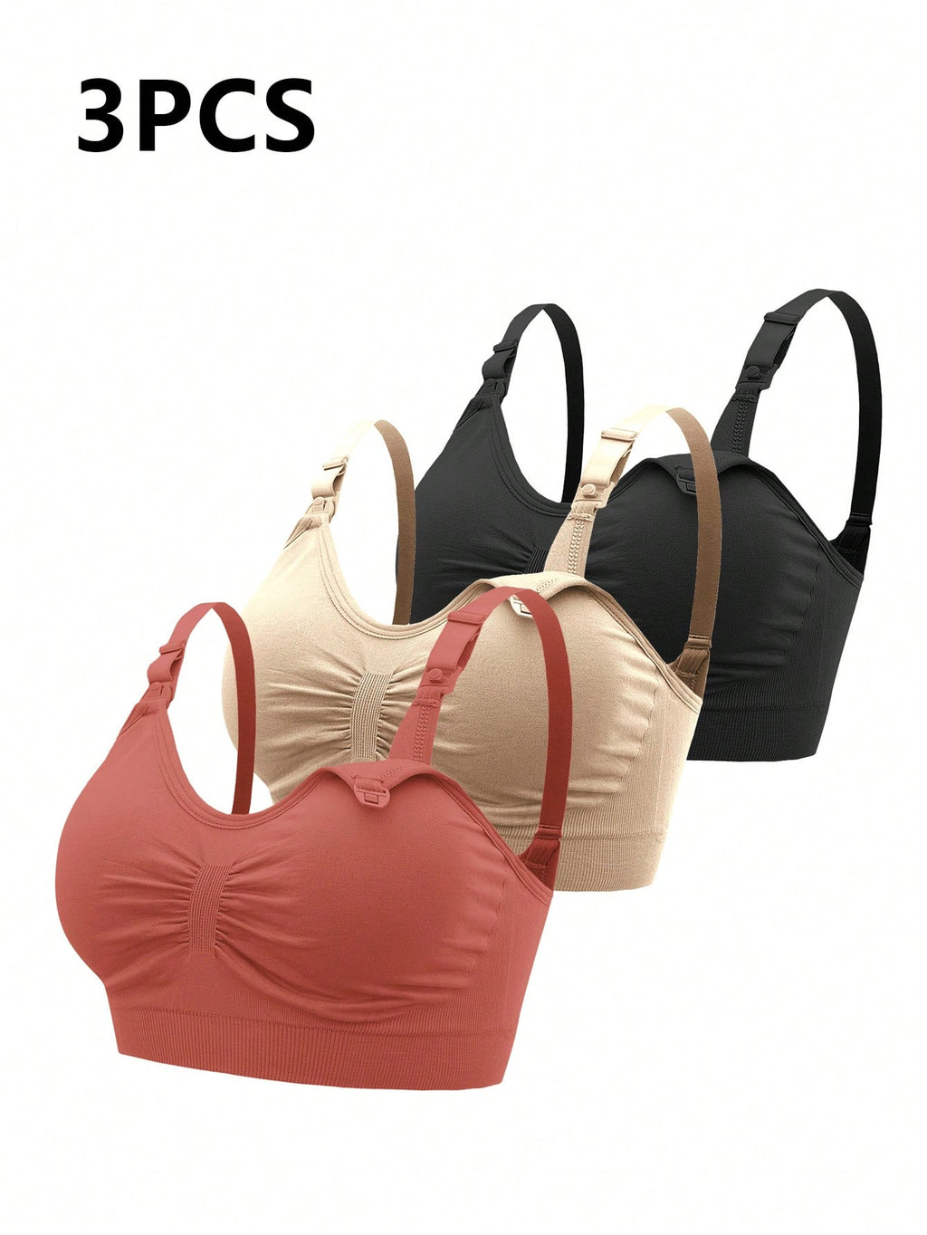 3pcs Maternity Simple Solid Comfort Nursing Bras