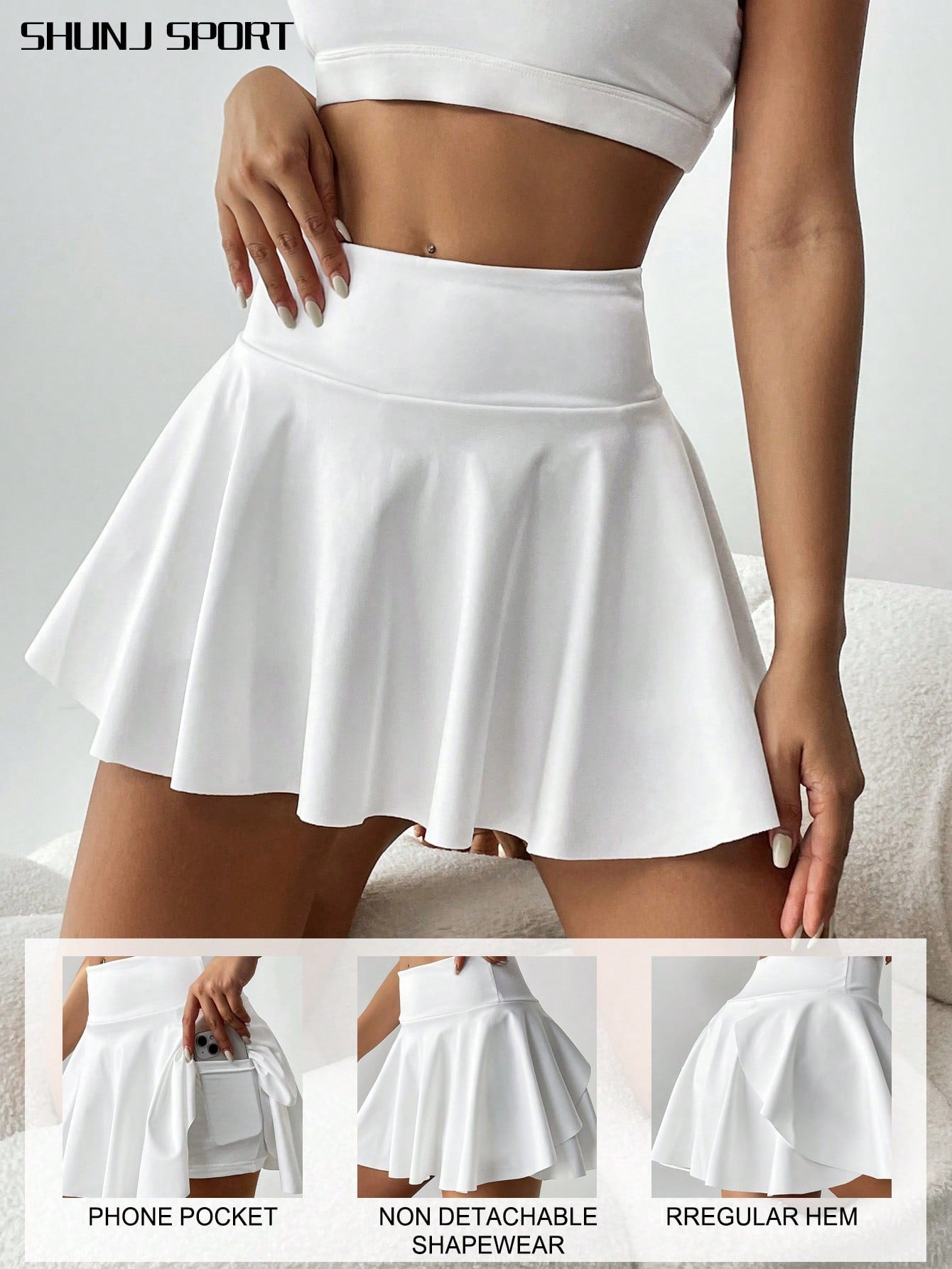 High Waist White Tennis Skirt Pants 2 In 1 Anti-Flashing Golf Badminton Fitness Skirt, Summer Sports Skirt With Pockets For Yoga, Outdoor Running Exercise, New Women Skirt Pants