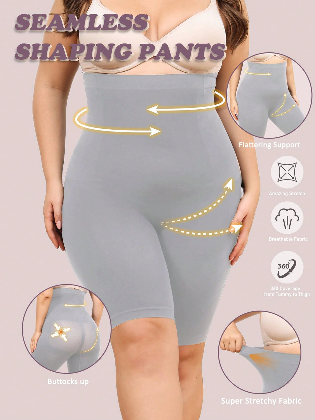 Plus High Waist Tummy Control Shapewear Shorts