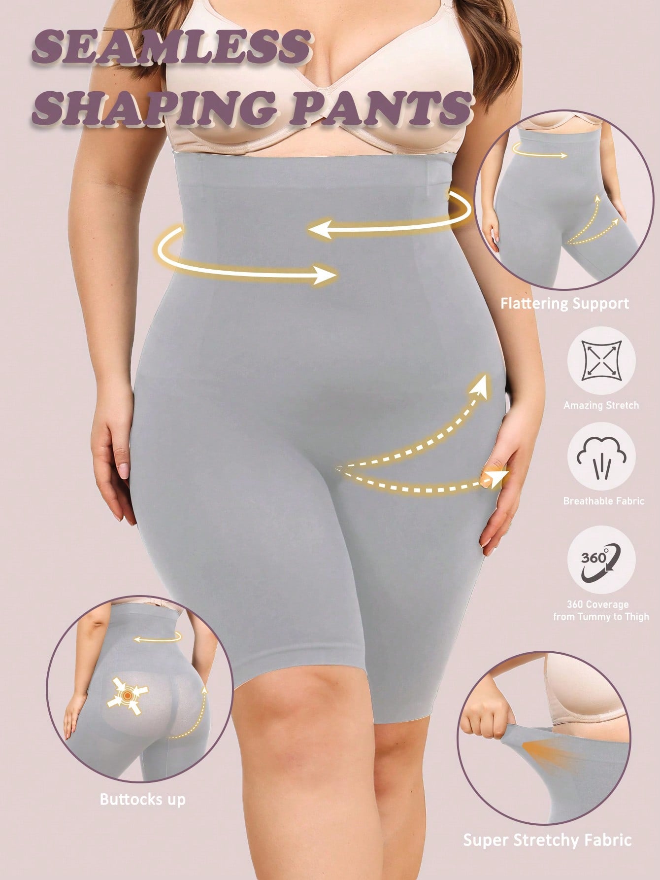 Plus High Waist Tummy Control Shapewear Shorts