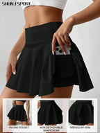 High Waist White Tennis Skirt Pants 2 In 1 Anti-Flashing Golf Badminton Fitness Skirt, Summer Sports Skirt With Pockets For Yoga, Outdoor Running Exercise, New Women Skirt Pants