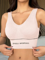 Women Elegant Seamless Solid Color Sports Bra With English Print