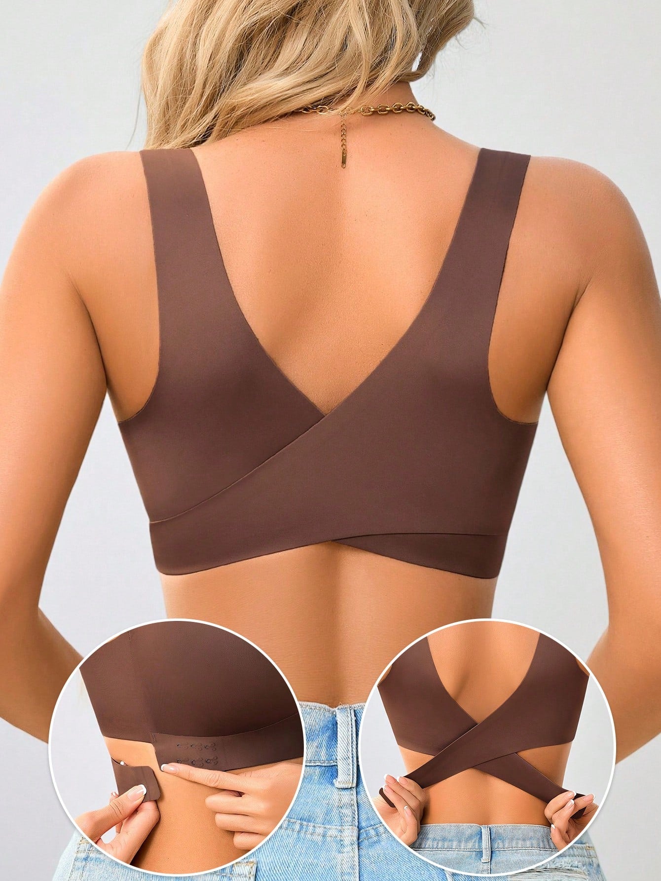 1pc Women Seamless No Padding Elegant Breathable Comfortable Crisscross Back Bandeau Bra Front Closure Brapush Up Sports Bra