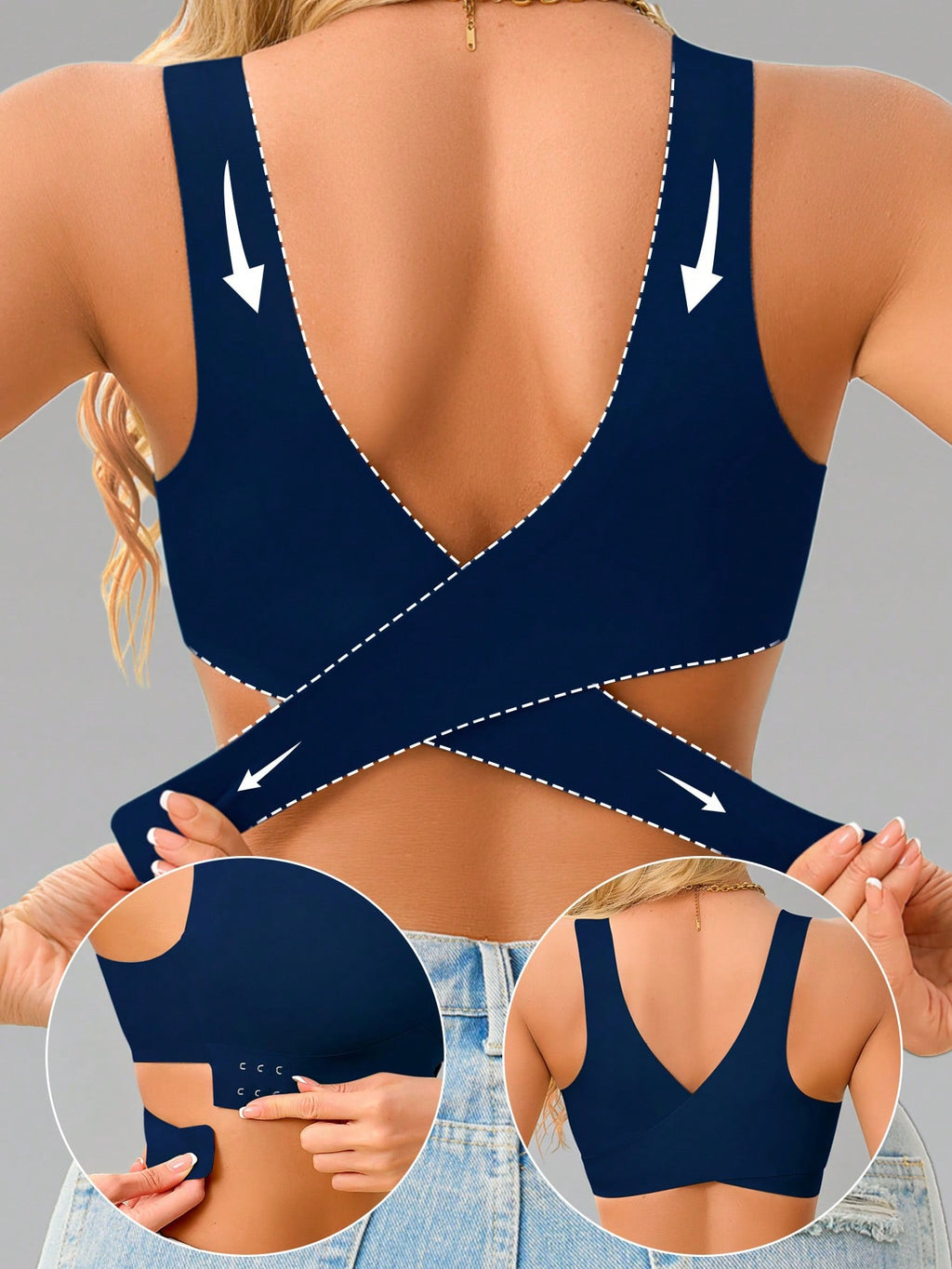 1pc Women Seamless No Padding Elegant Breathable Comfortable Crisscross Back Bandeau Bra Front Closure Brapush Up Sports Bra