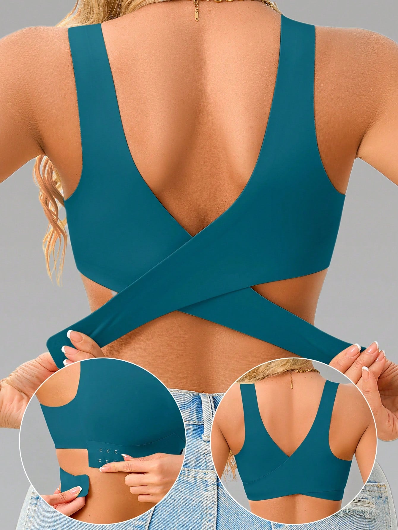 1pc Women Seamless No Padding Elegant Breathable Comfortable Crisscross Back Bandeau Bra Front Closure Brapush Up Sports Bra