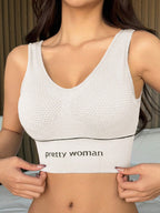 Women Elegant Seamless Solid Color Sports Bra With English Print