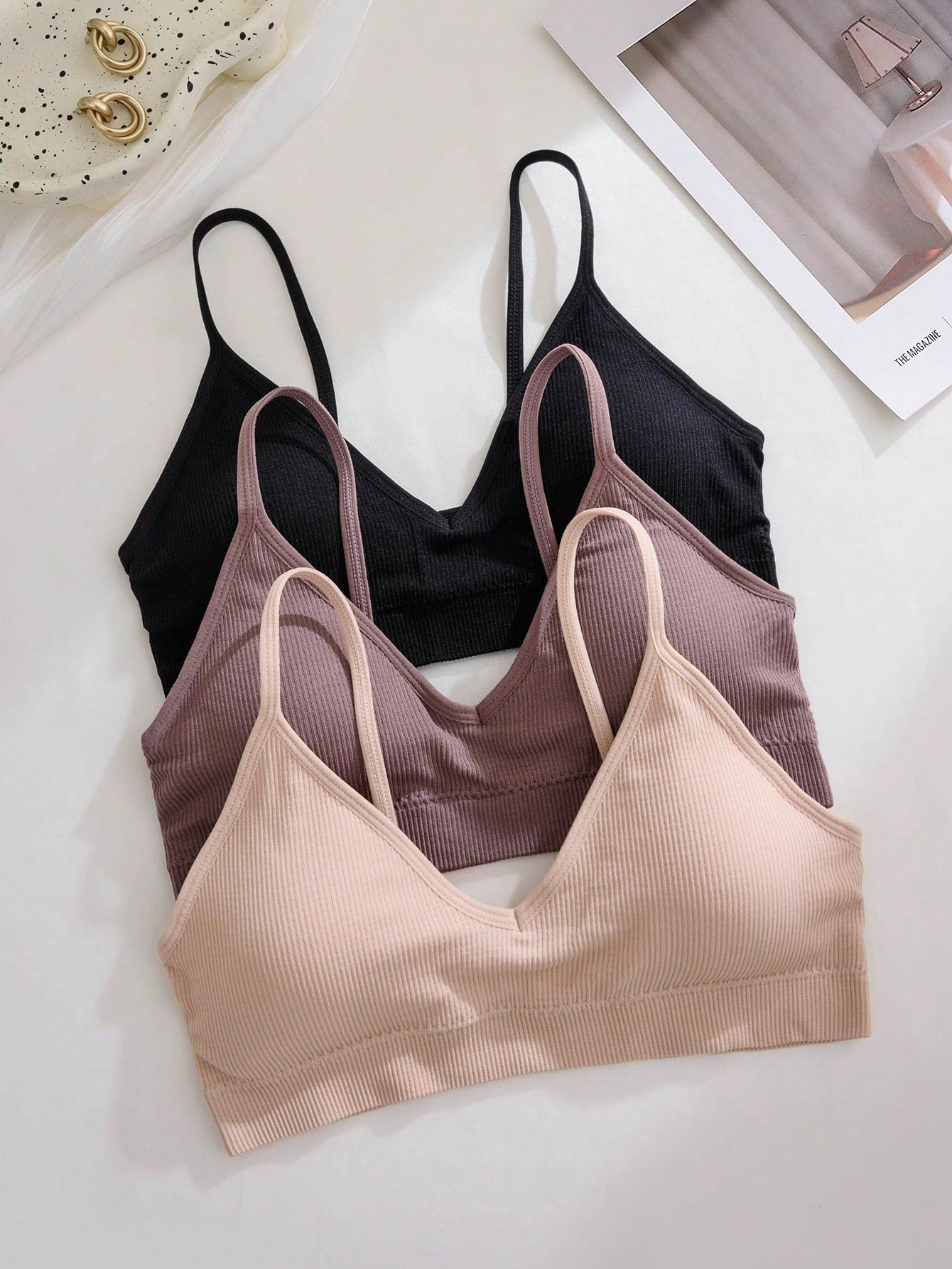 3pcs/Set Seamless Ribbed Wireless Casual Women Bras
