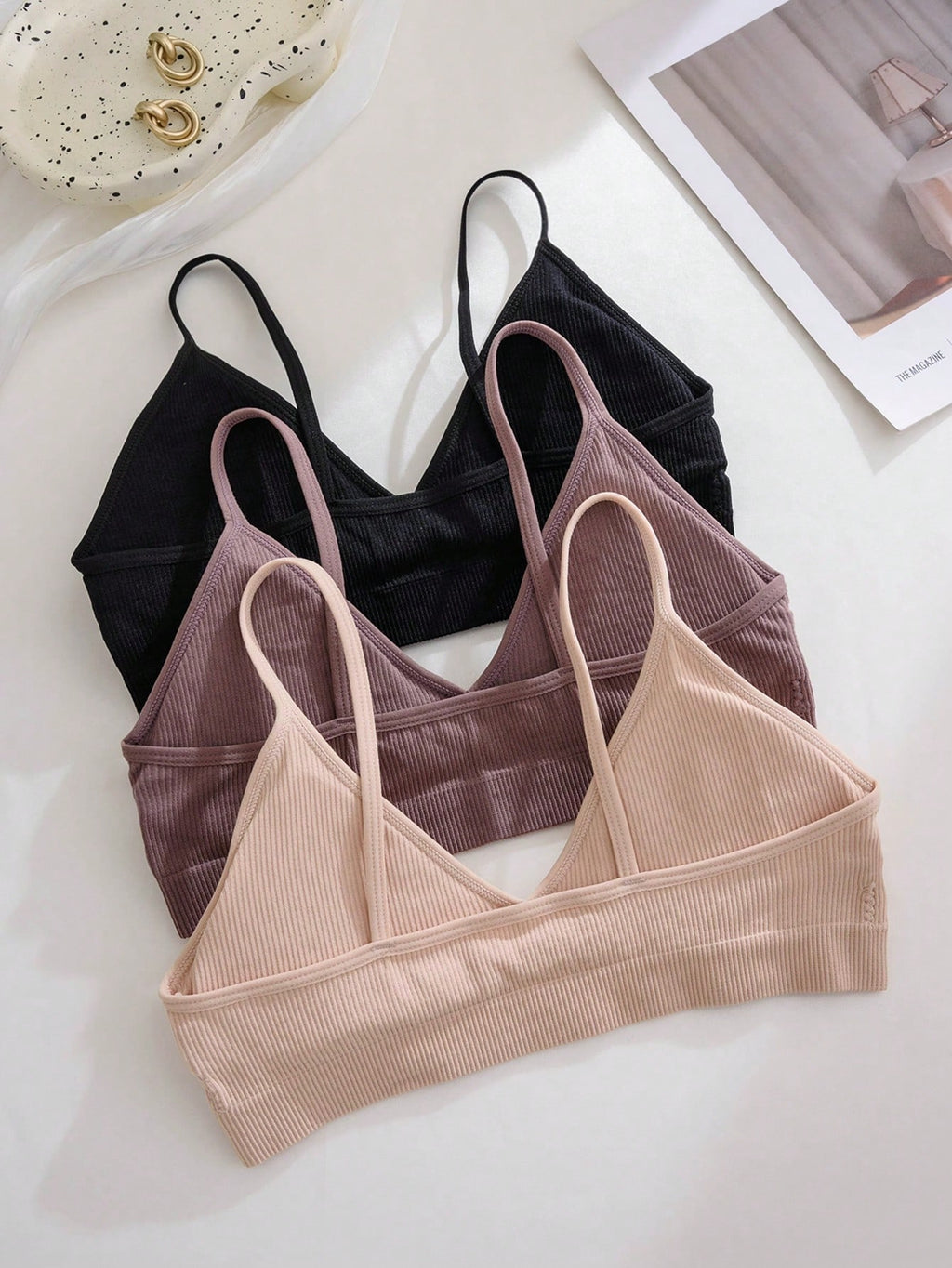 3pcs/Set Seamless Ribbed Wireless Casual Women Bras