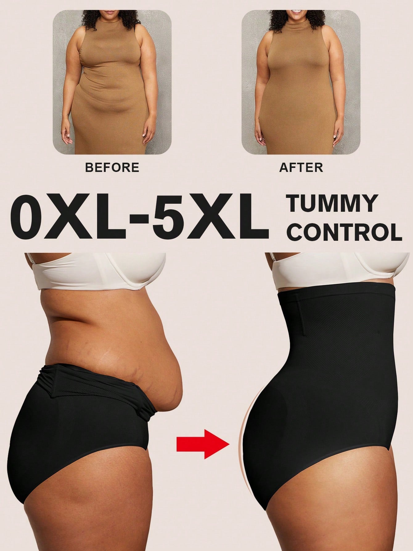 1pc Women High Waist Slimming Shapewear, Smooth Seamless Waist & Abdomen Control Bodysuit For Plus Size