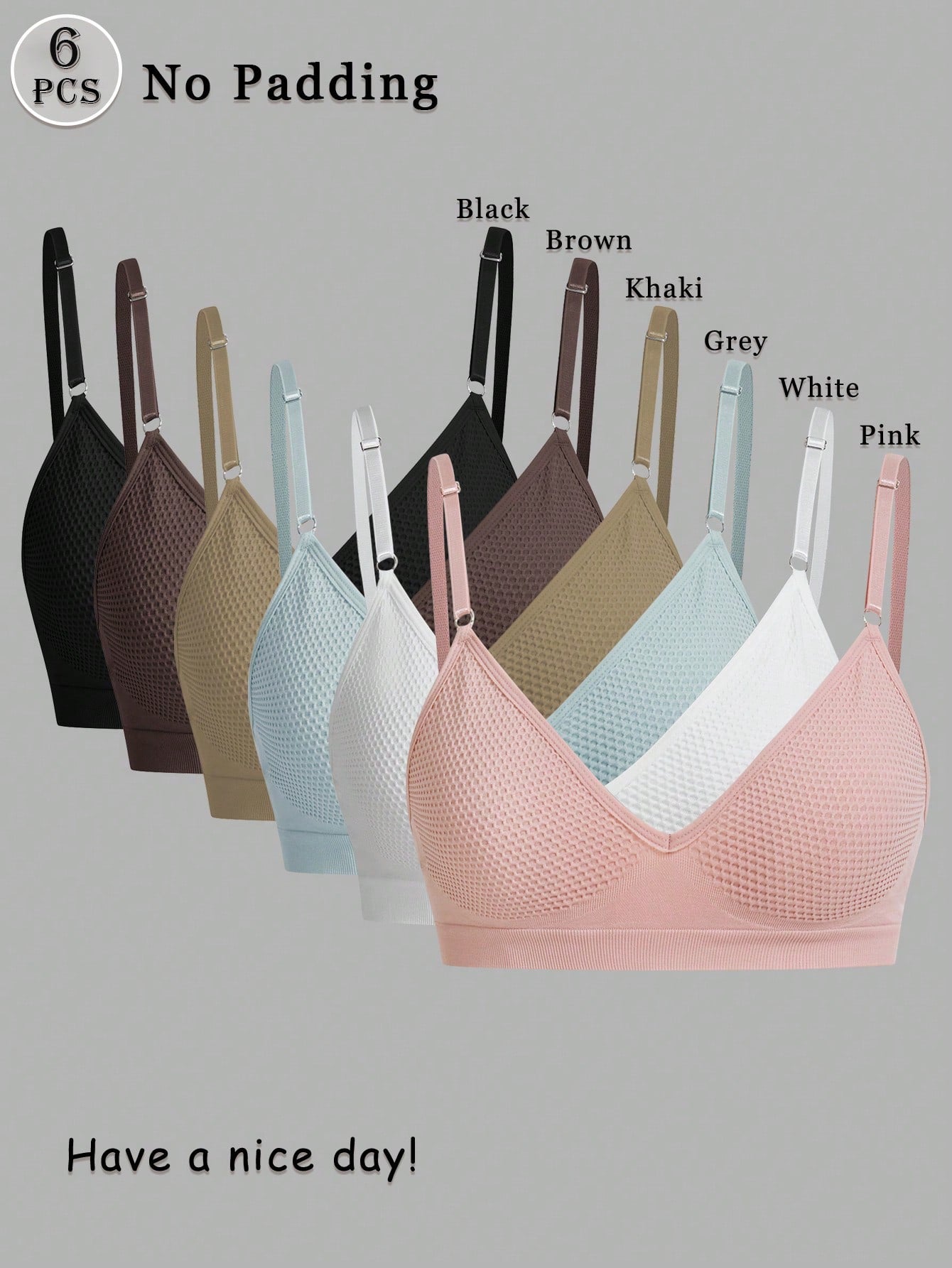 6pcs/Pack Multicolor Wireless Bras For Women With Adjustable Straps, Comfortable Seamless Brassiere Without Padding Or Underwire