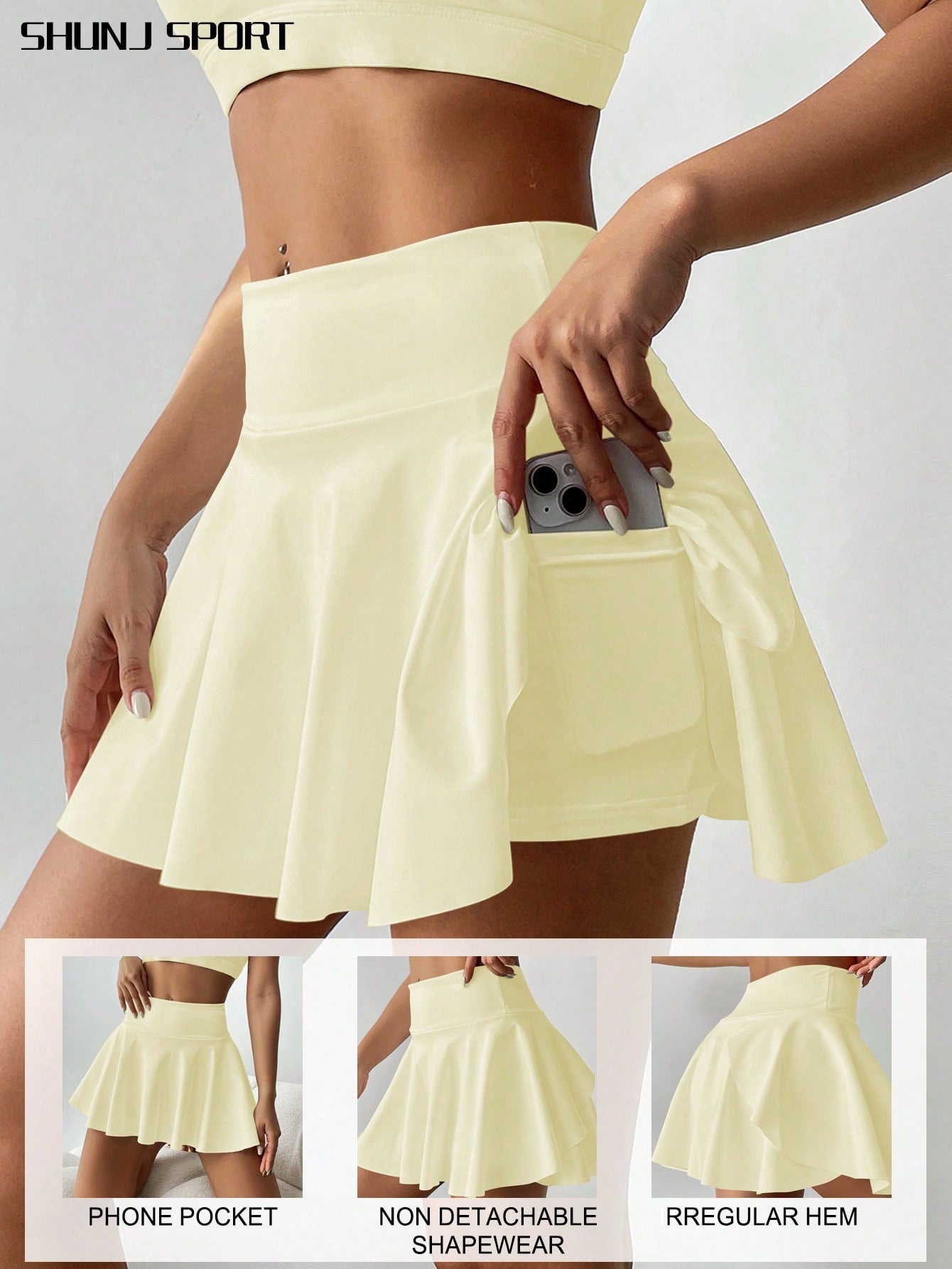 High Waist White Tennis Skirt Pants 2 In 1 Anti-Flashing Golf Badminton Fitness Skirt, Summer Sports Skirt With Pockets For Yoga, Outdoor Running Exercise, New Women Skirt Pants